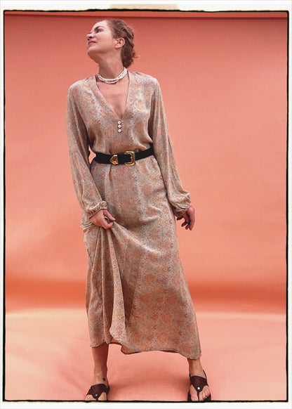 Zea Silk Crepe Kaftan Maxi Dress ~  Pearl XL