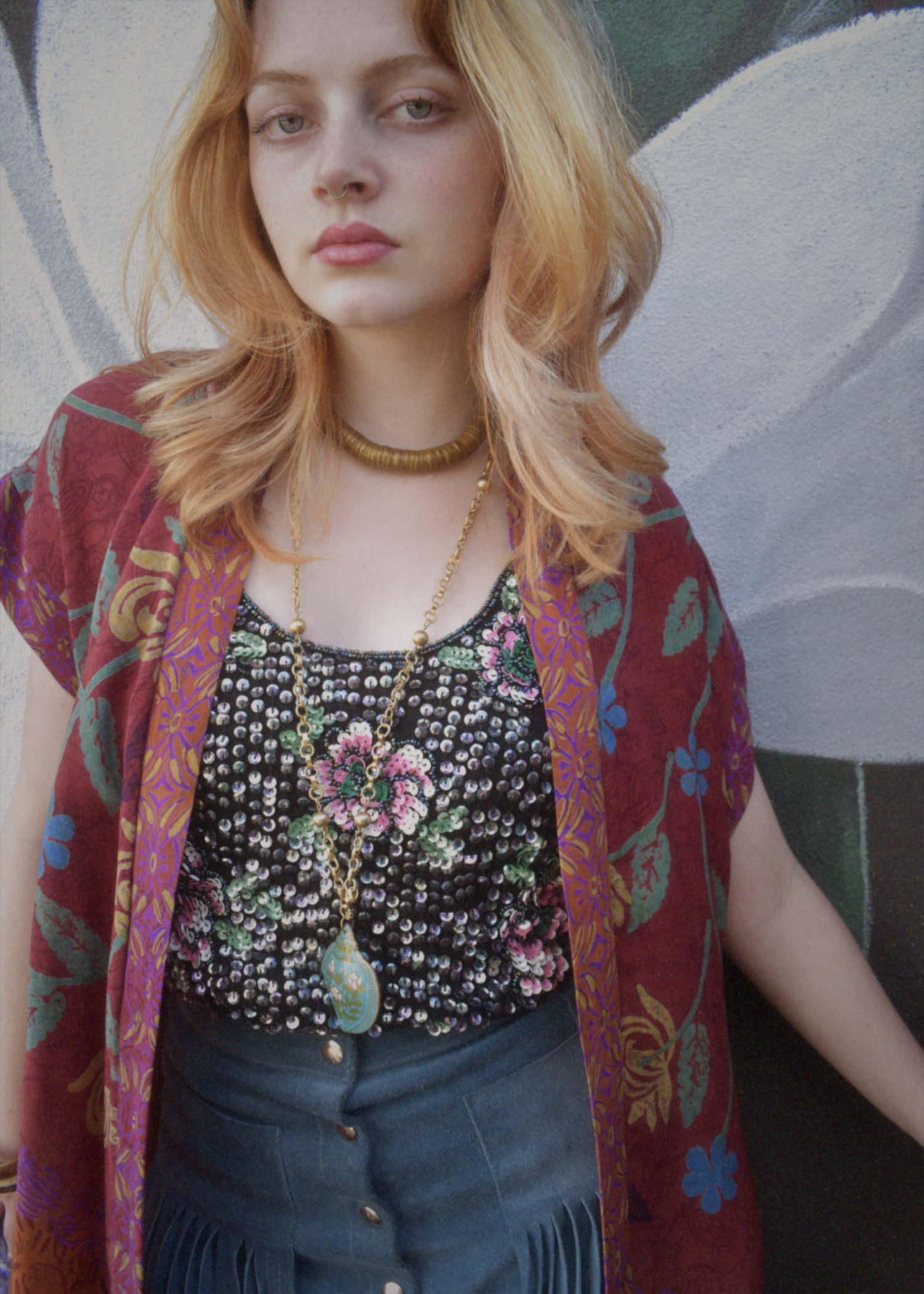 Pilea Silk Crepe Wrap Kimono Top ~ Flame S/M