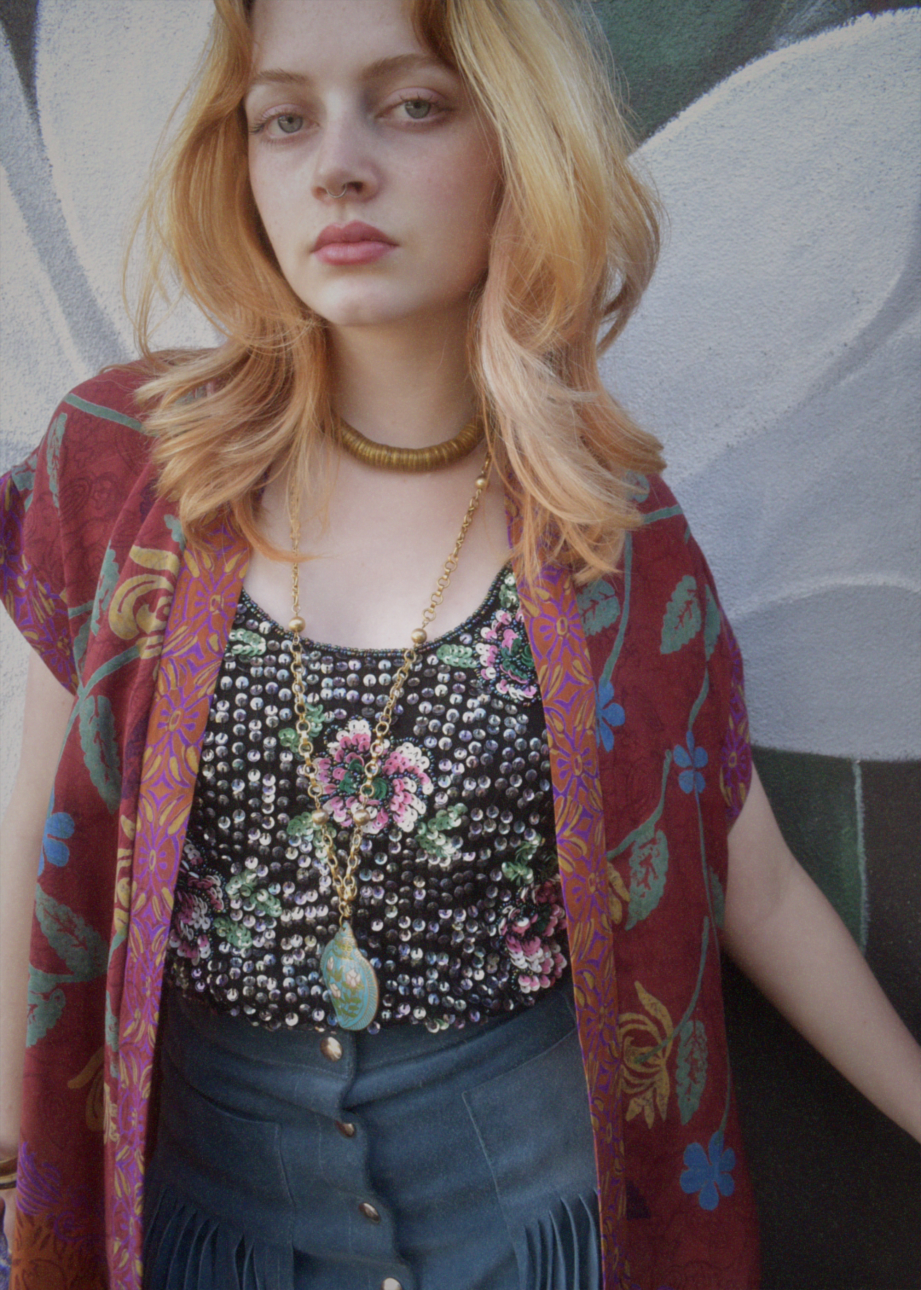 Pilea Silk Crepe Wrap Kimono Top ~ Flame S/M