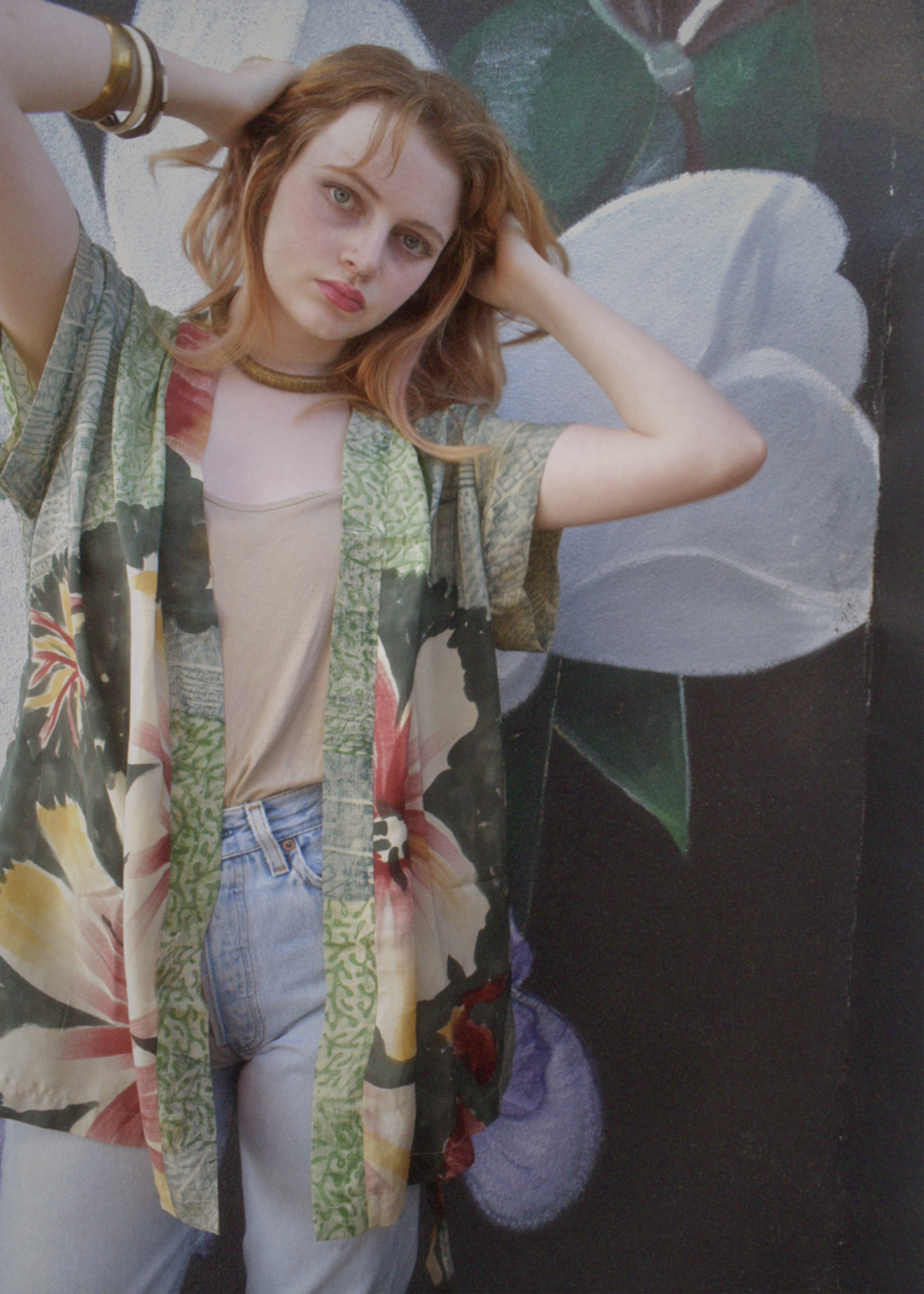 Pilea Silk Crepe Wrap Kimono Top ~ Papyrus L/XL