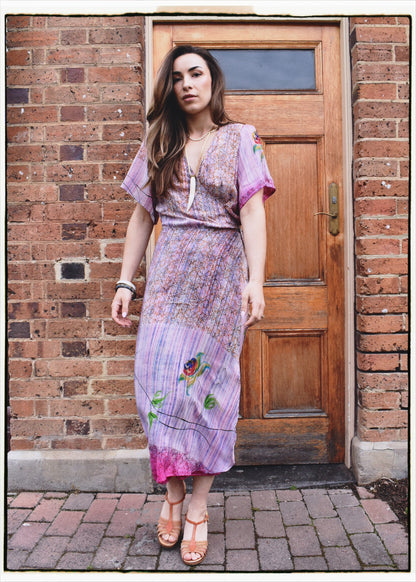 Liatris Silk Crepe Flutter Sleeve Wrap Dress ~ Flambe L