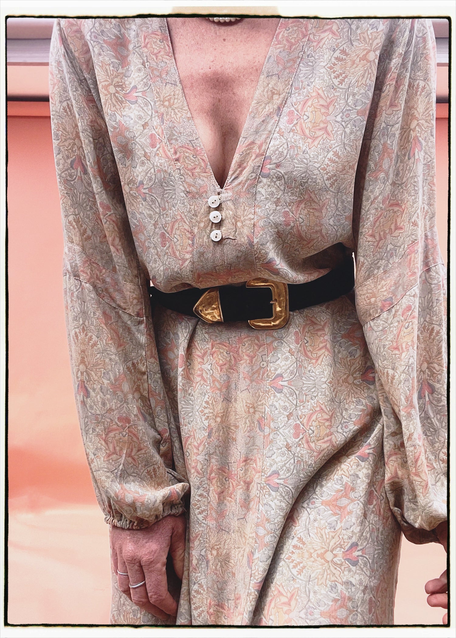 Zea Silk Crepe Kaftan Maxi Dress ~  Pearl XL