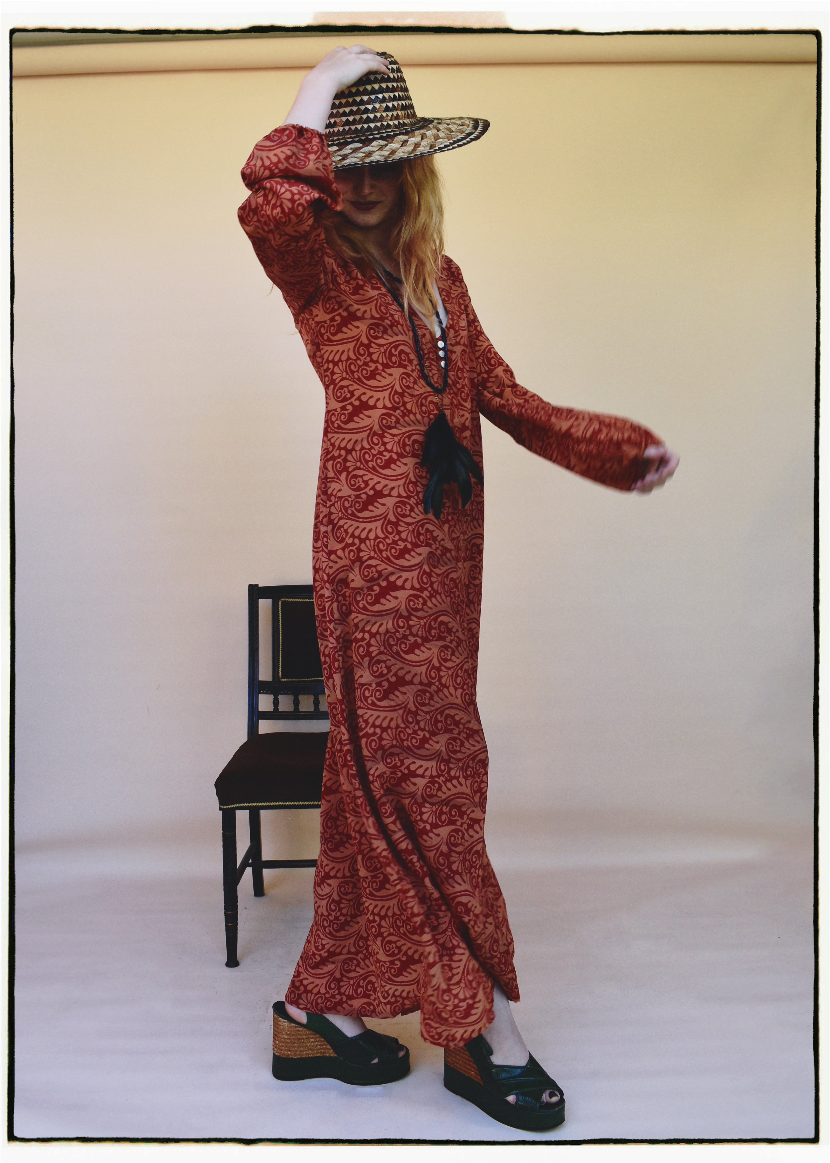 Zea Silk Crepe Kaftan Maxi Dress ~  Amberglow XS