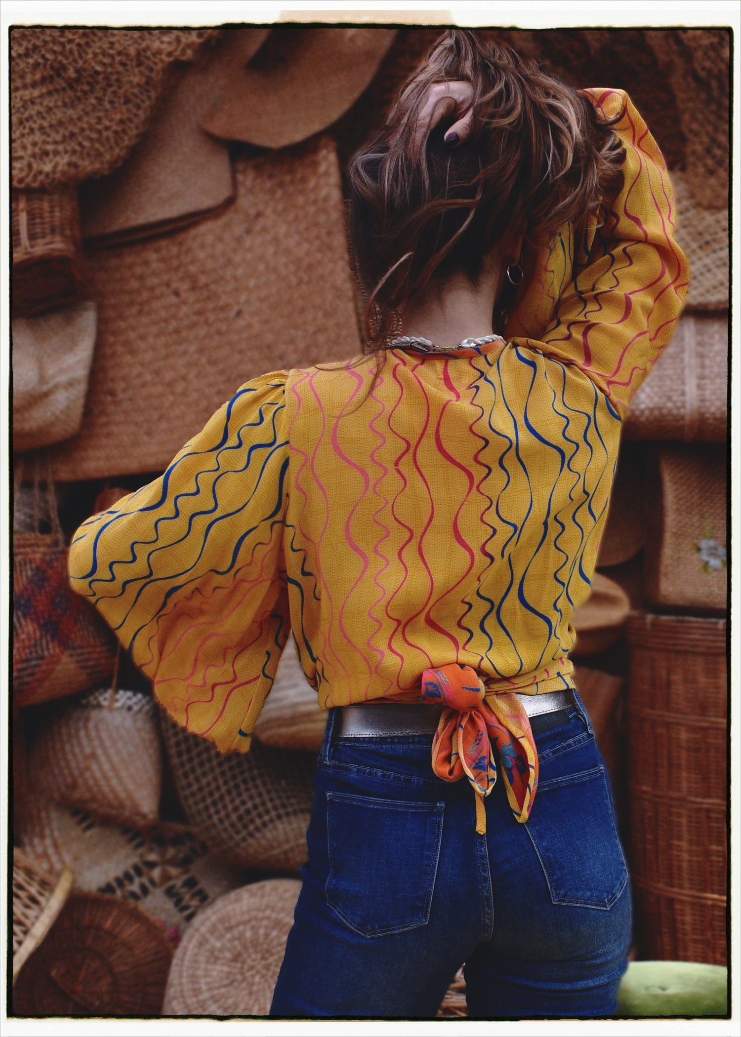 Hoya Silk Crepe Balloon Sleeve Wrap Top ~ Calendula XL