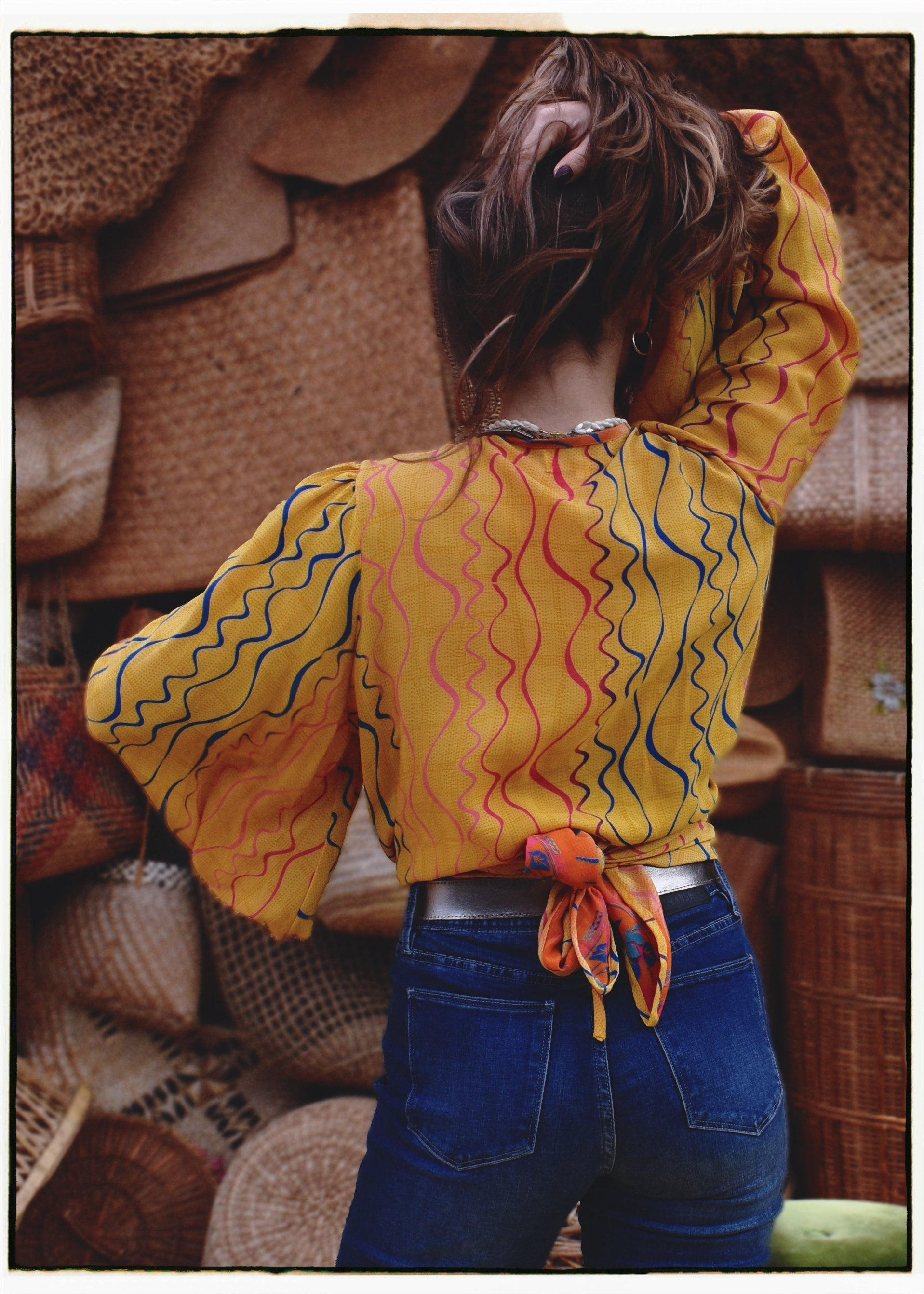 Hoya Silk Crepe Balloon Sleeve Wrap Top ~ Calendula XL