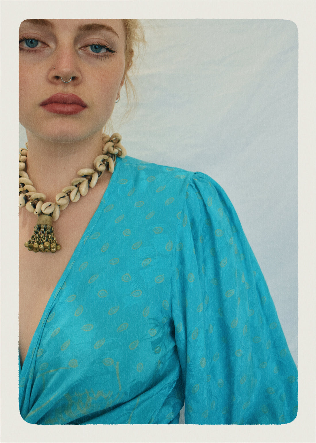 Hoya Silk Crepe Balloon Sleeve Wrap Top ~ Porcelain S