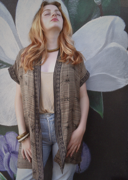 Pilea Silk Crepe Wrap Kimono Top ~ Roasted L/XL