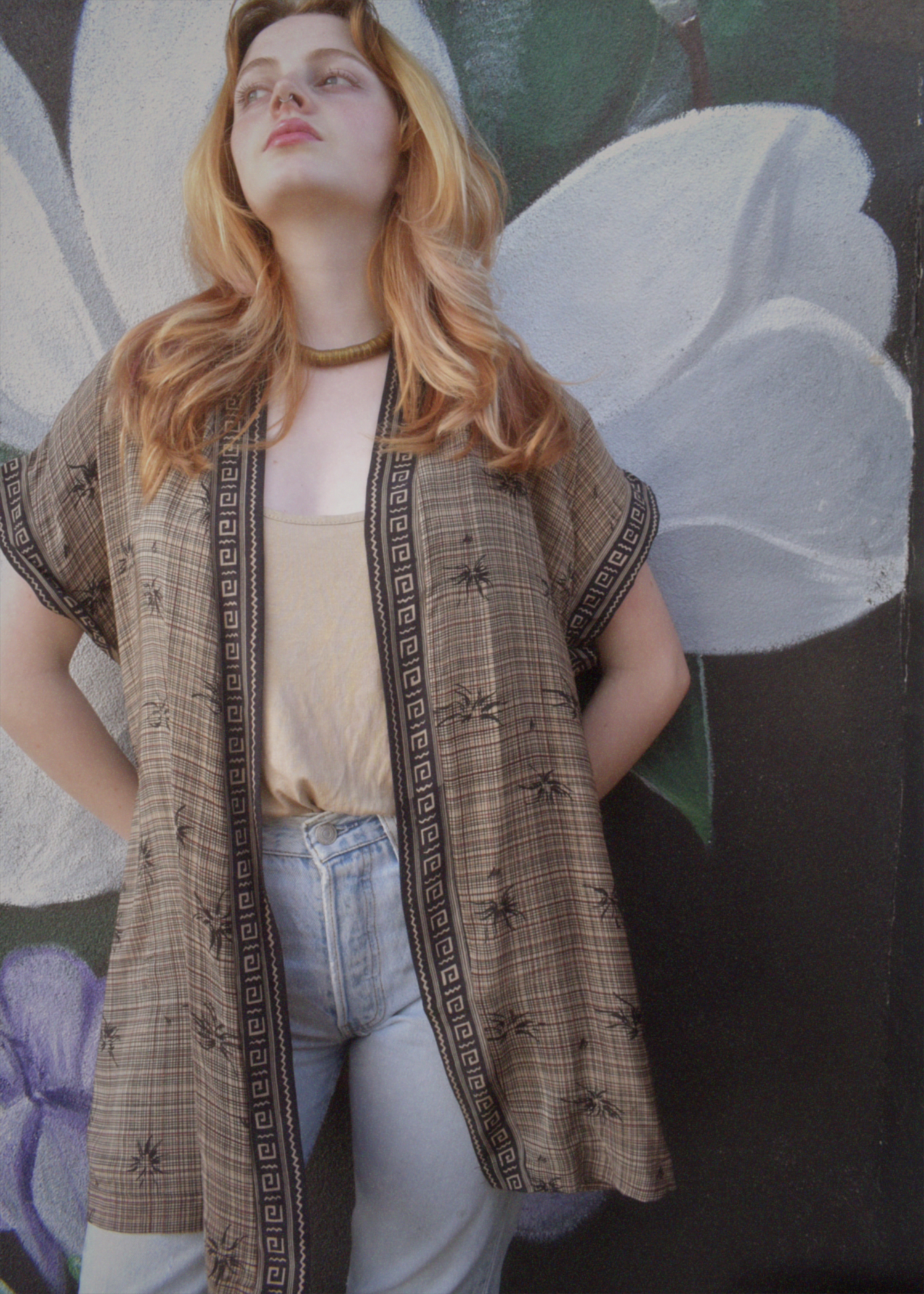 Pilea Silk Crepe Wrap Kimono Top ~ Roasted L/XL