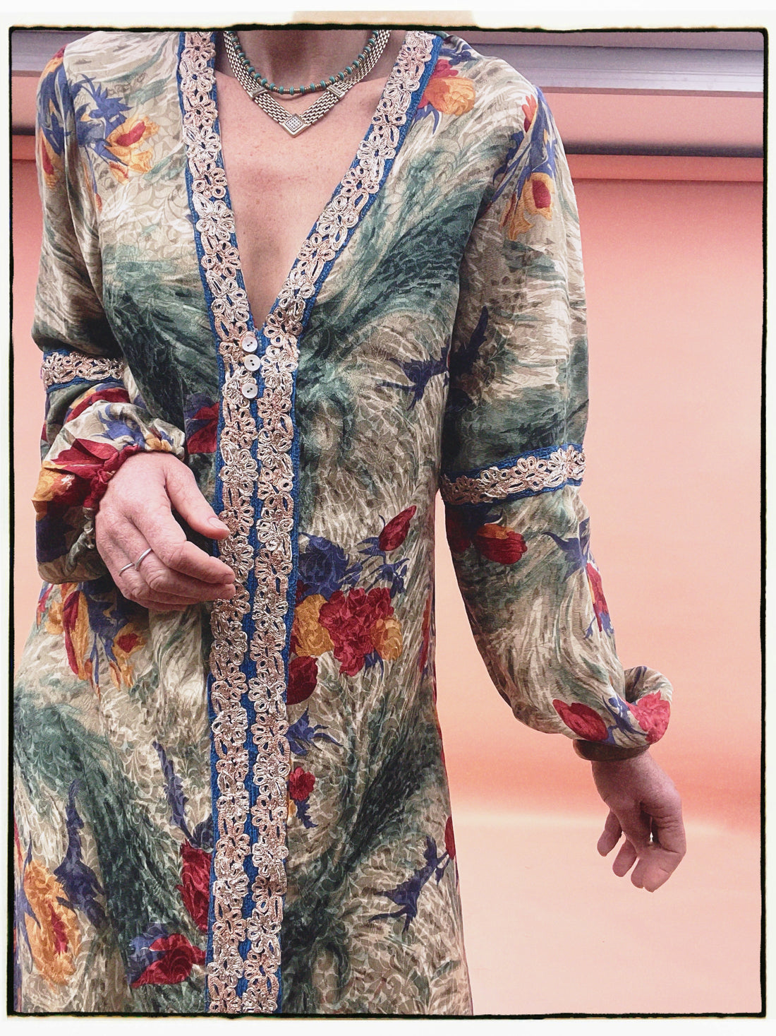 Zea Silk Crepe Kaftan Maxi Dress ~  Antique M