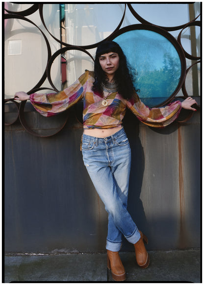 Hoya Silk Crepe Balloon Sleeve Wrap Top ~ Rosetta XS