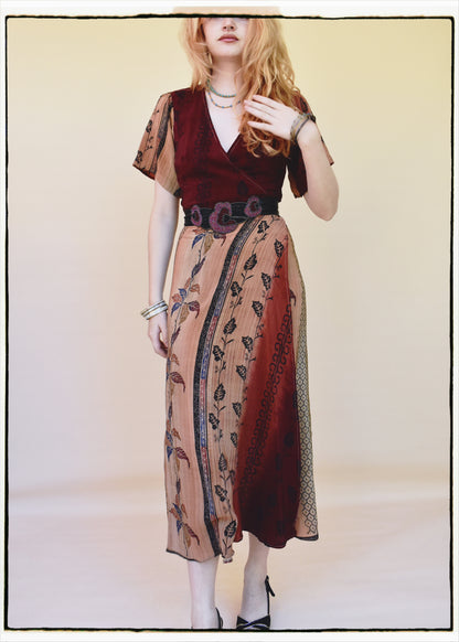 Liatris Silk Crepe Flutter Sleeve Wrap Dress ~ Burgundy XS