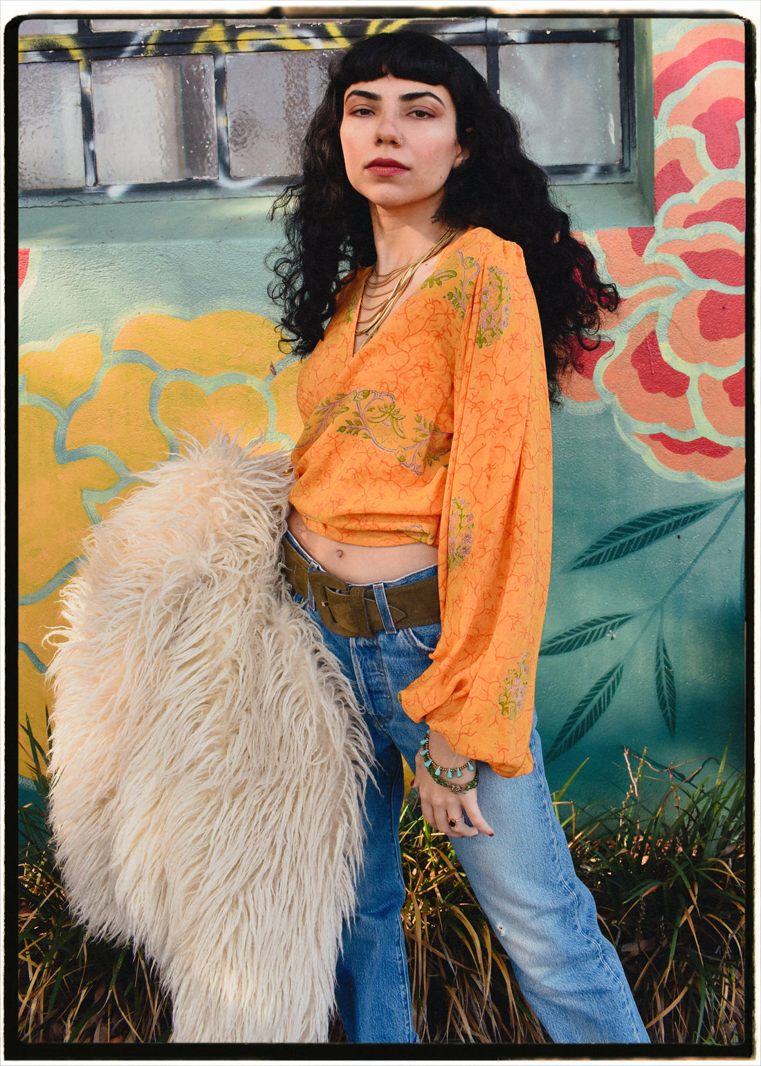 Hoya Silk Crepe Balloon Sleeve Wrap Top ~ Marigold XS