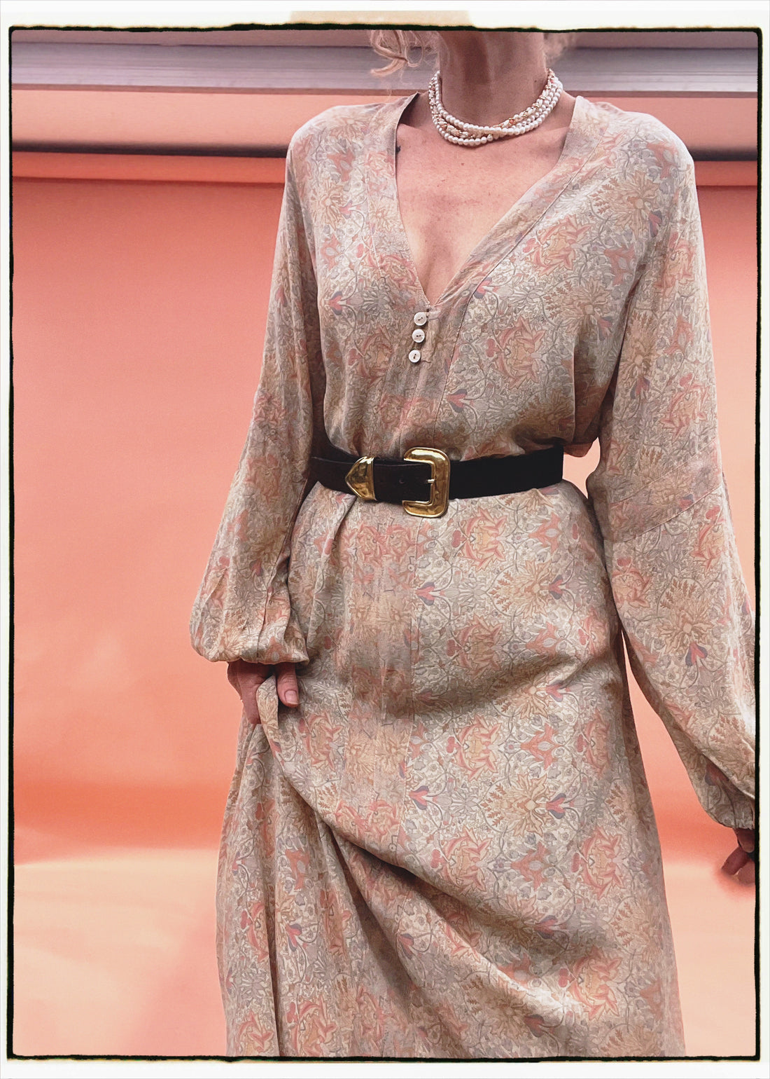 Zea Silk Crepe Kaftan Maxi Dress ~  Pearl XL