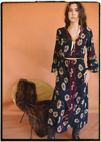 Zea Silk Crepe Kaftan Maxi Dress ~  Eclipse M