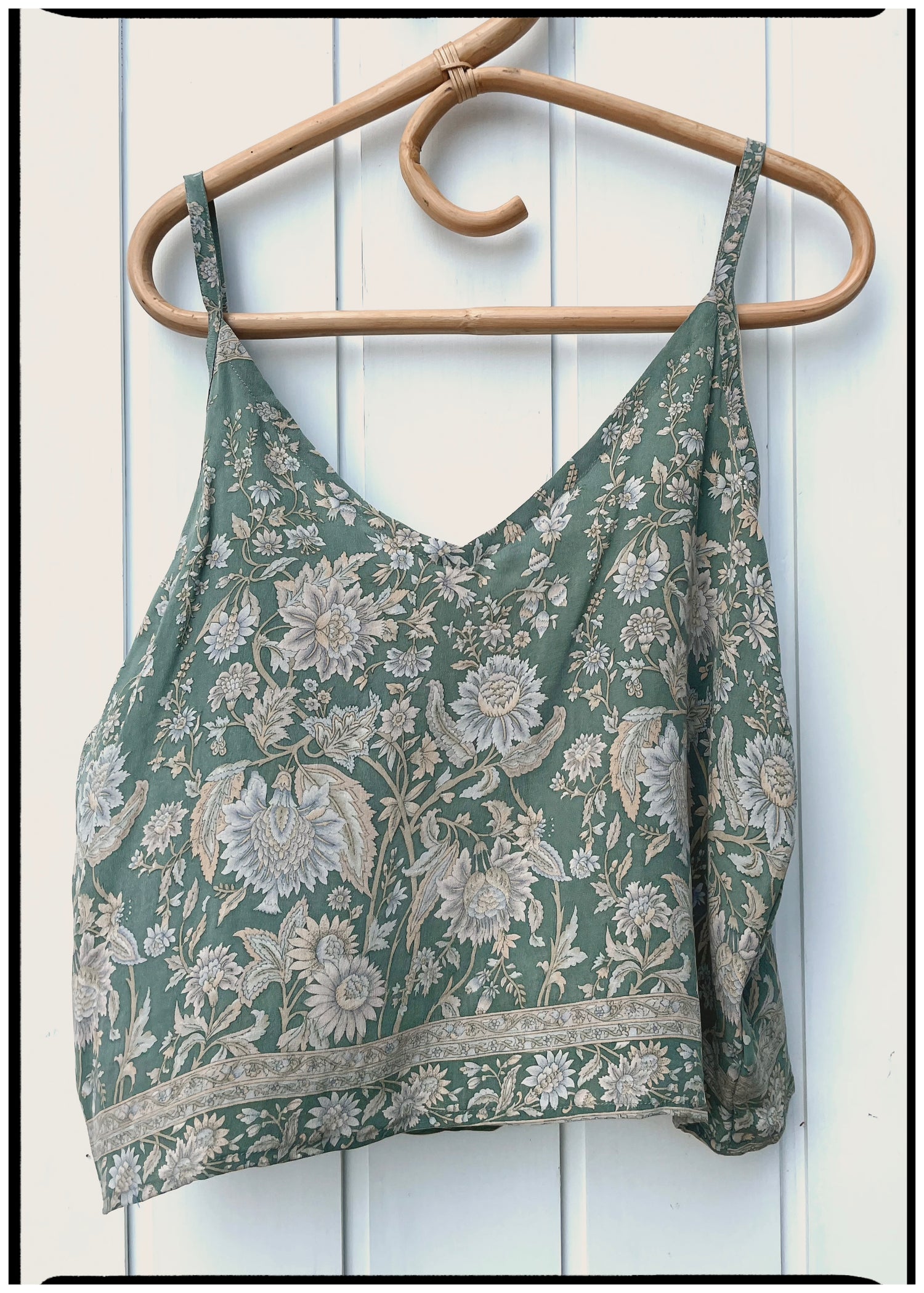 Reseda Silk Crepe Camisole Top ~  Moss L