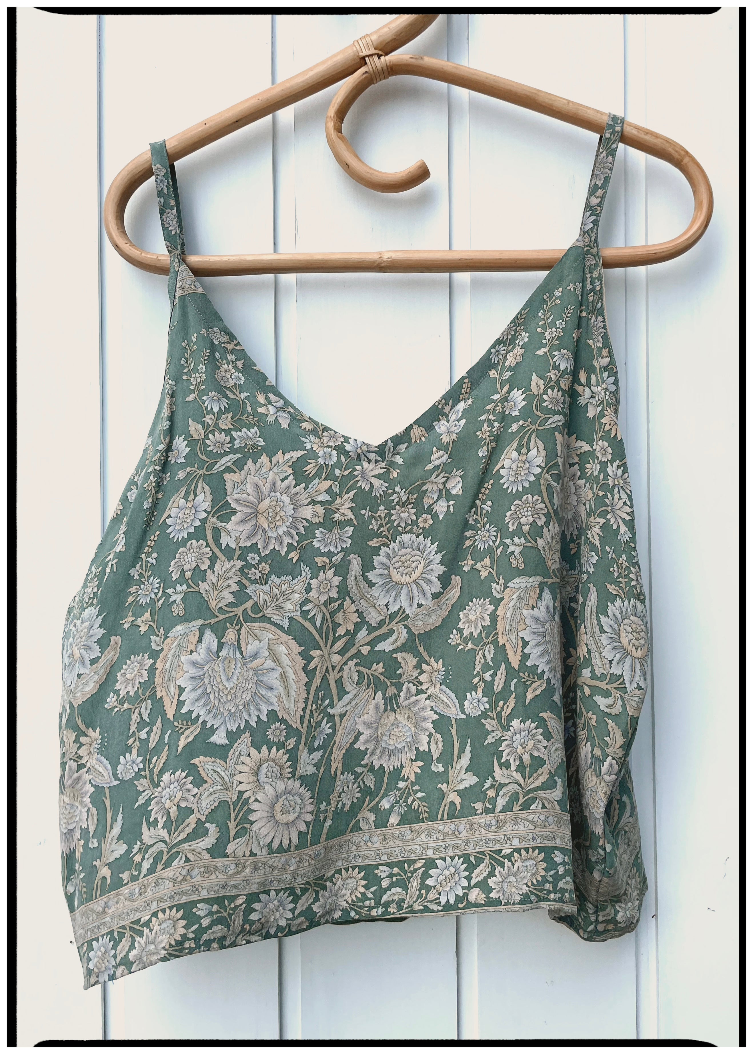 Reseda Silk Crepe Camisole Top ~  Moss L
