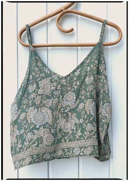 Reseda Silk Crepe Camisole Top ~  Moss L