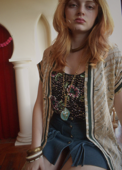 Pilea Silk Crepe Wrap Kimono Top ~ Crema S/M