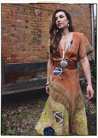 Liatris Silk Crepe Flutter Sleeve Wrap Dress ~ Almond M