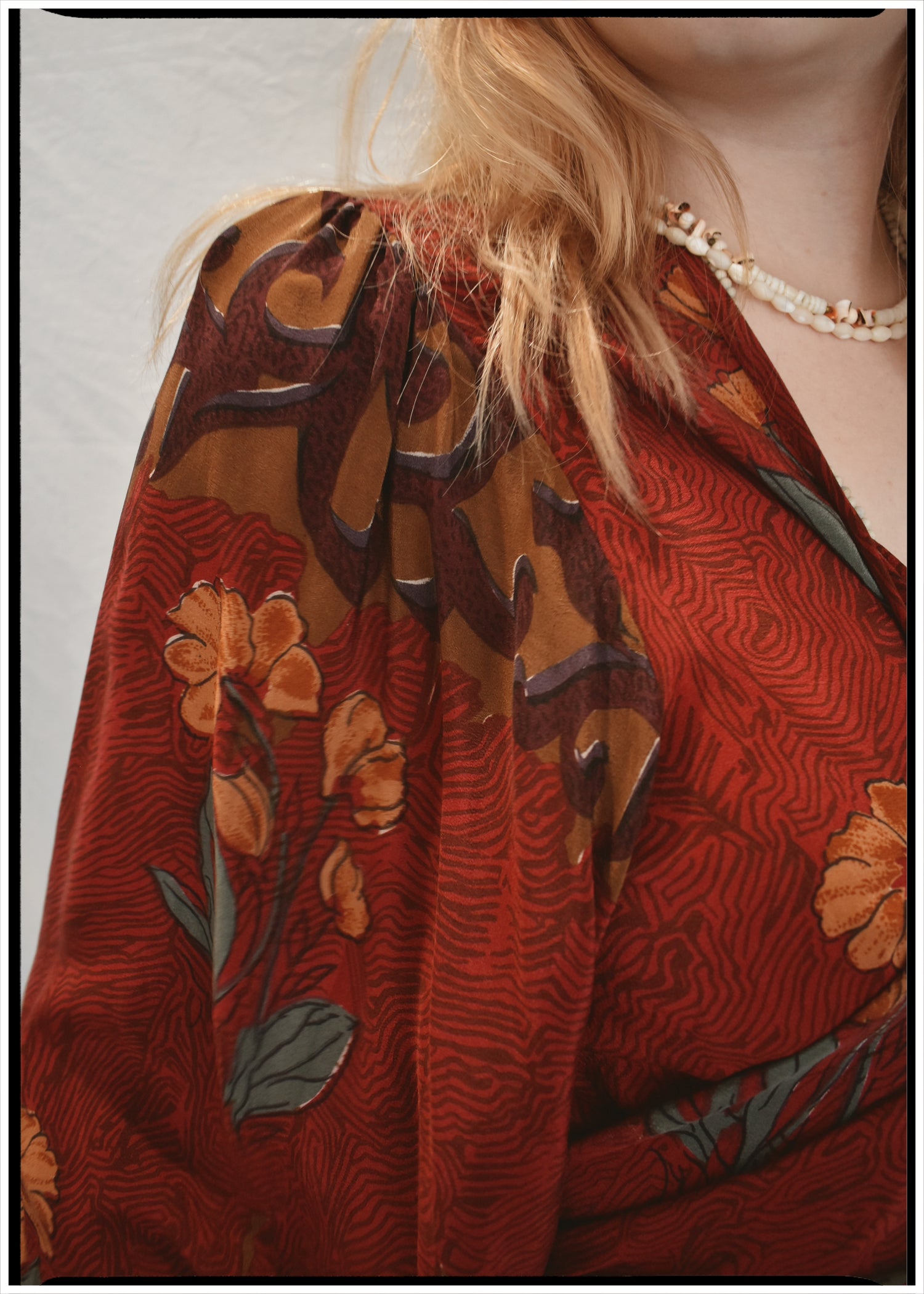 Hoya Silk Crepe Balloon Sleeve Wrap Top ~ Russet XL