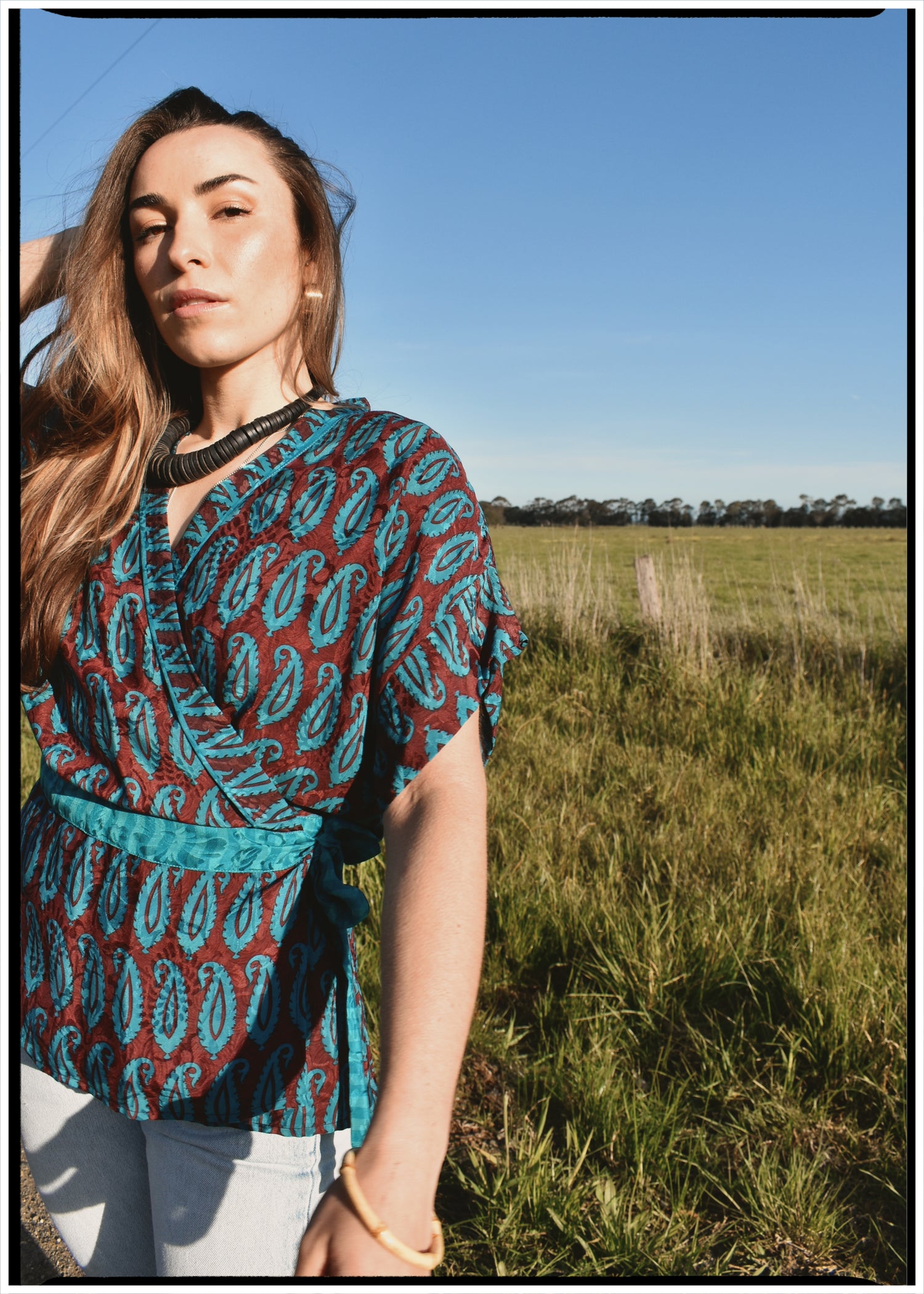 Bassia Silk Crepe Cross Tie Front Blouse ~ Danube L