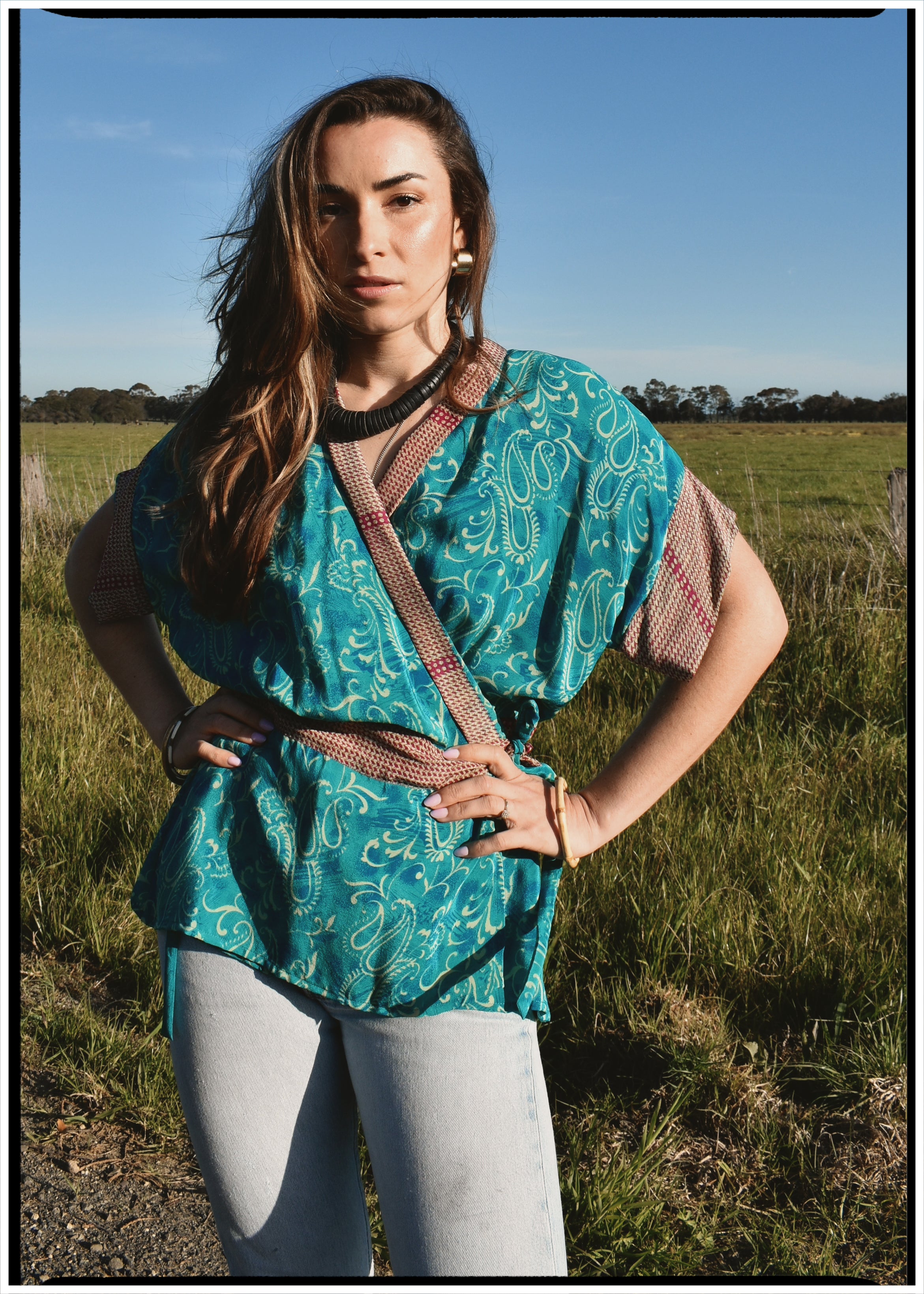 Bassia Silk Crepe Cross Tie Front Blouse ~ Spectra L
