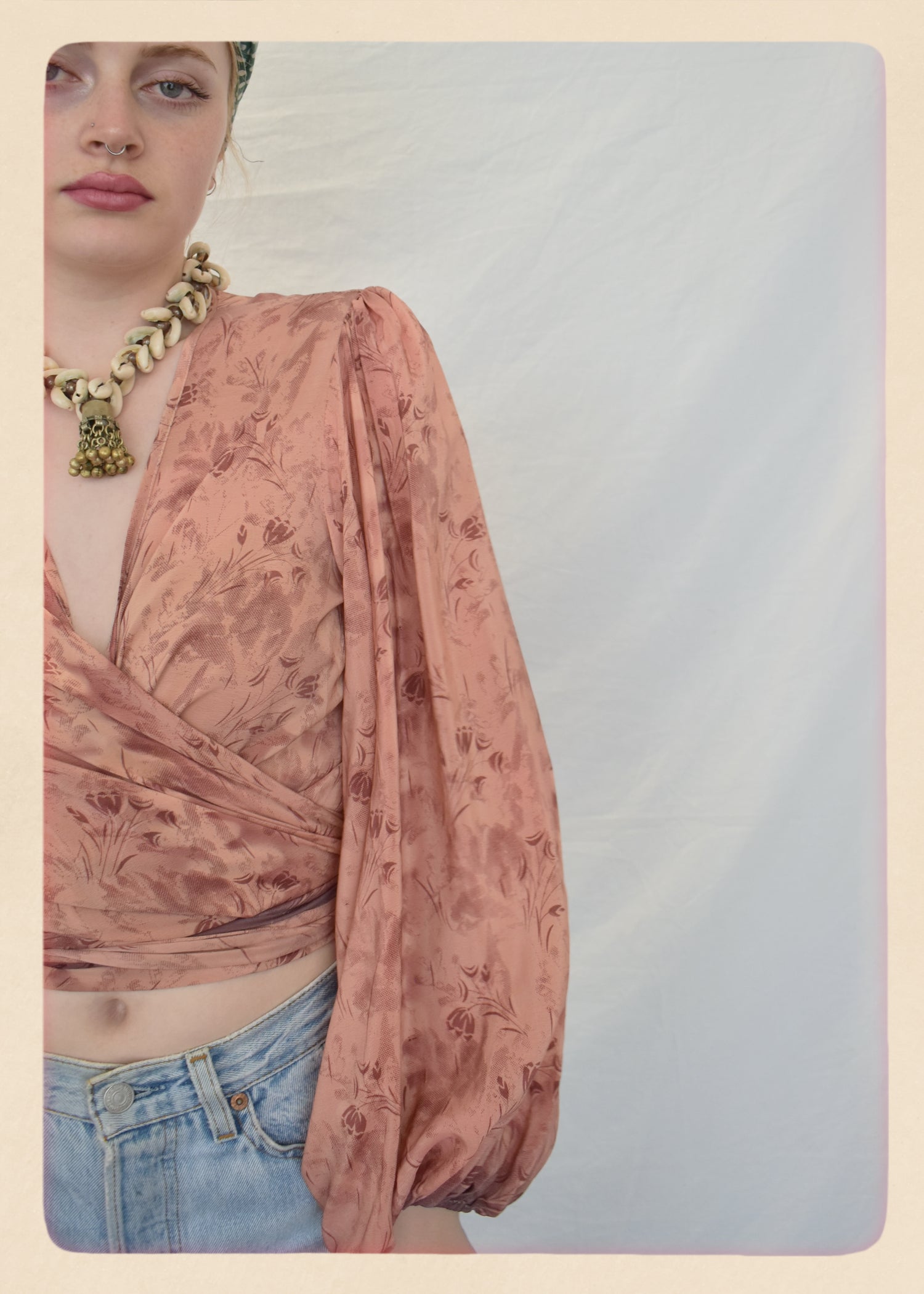 Hoya Silk Crepe Balloon Sleeve Wrap Top ~ Creole S