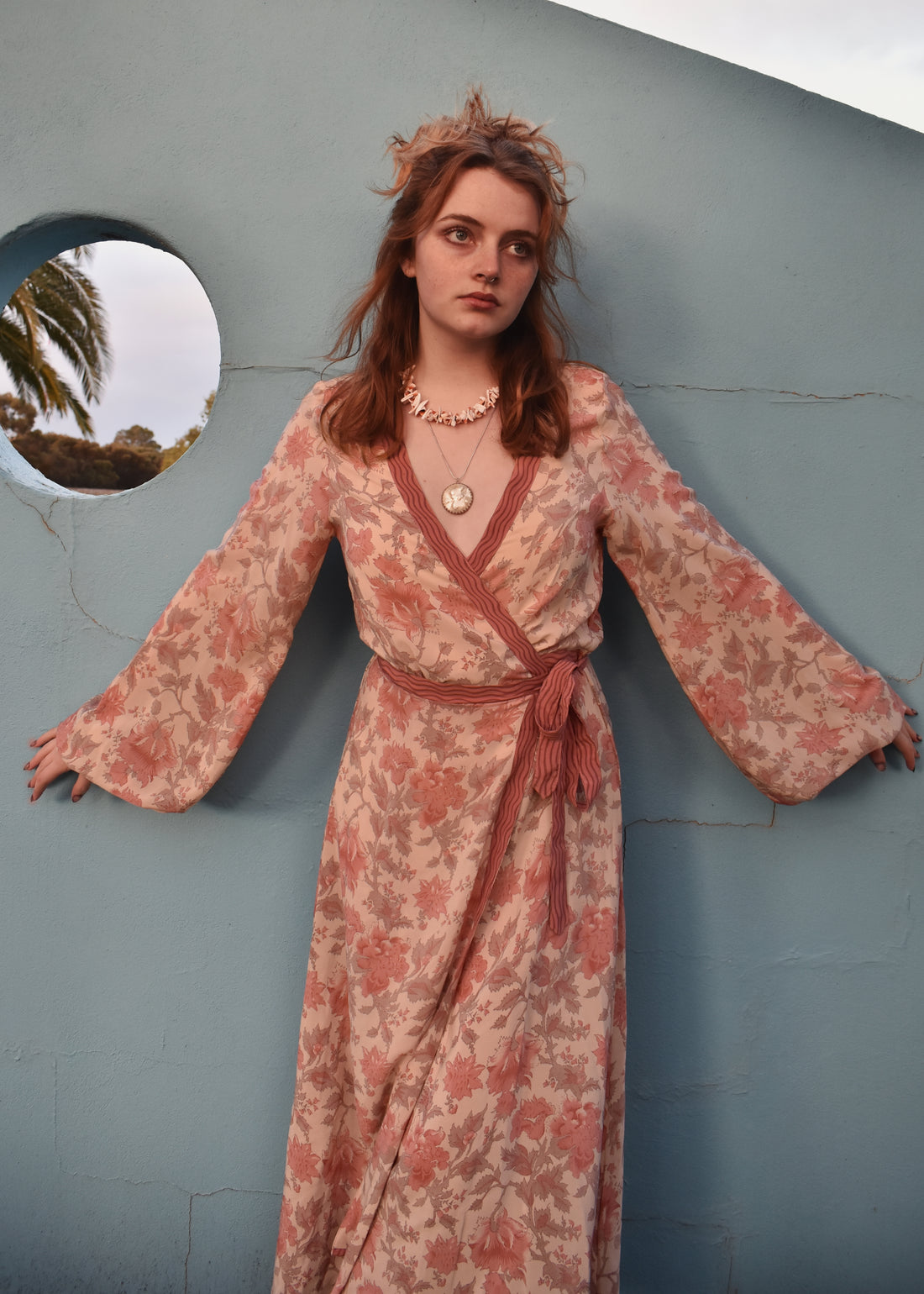 Caladium Wrap Silk Dress ~ Rose M