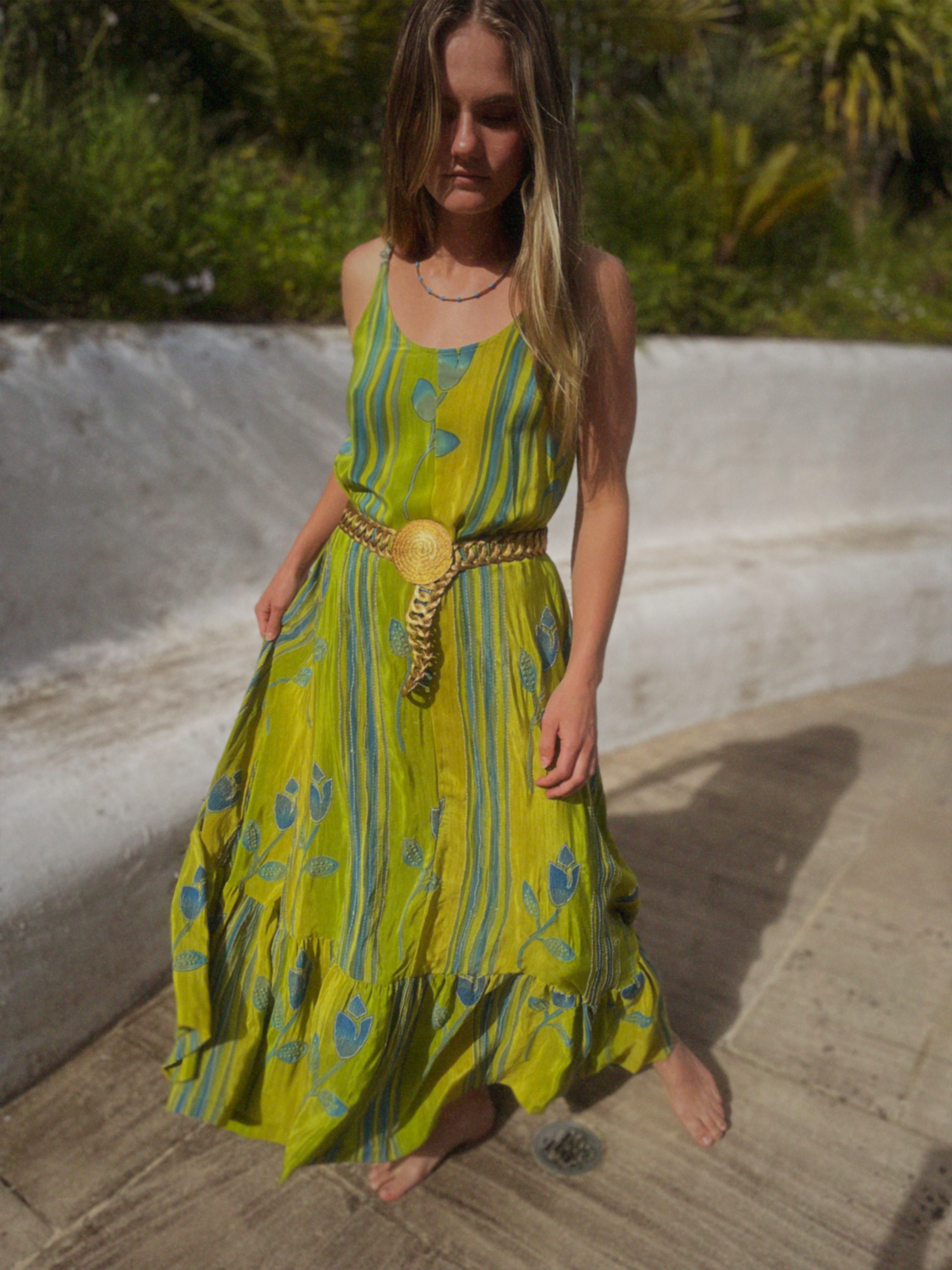 Eustoma Silk Crepe Swing Maxi Dress ~ Spindle S