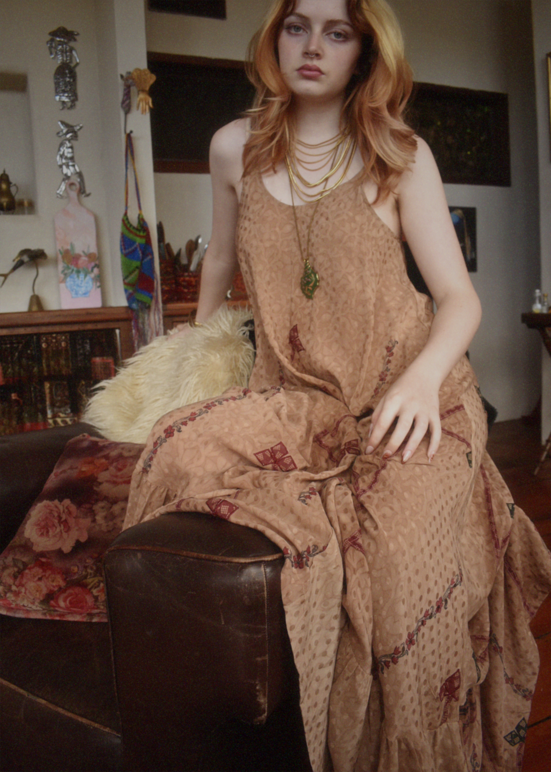 Eustoma Silk Crepe Swing Maxi Dress ~ Mallow M