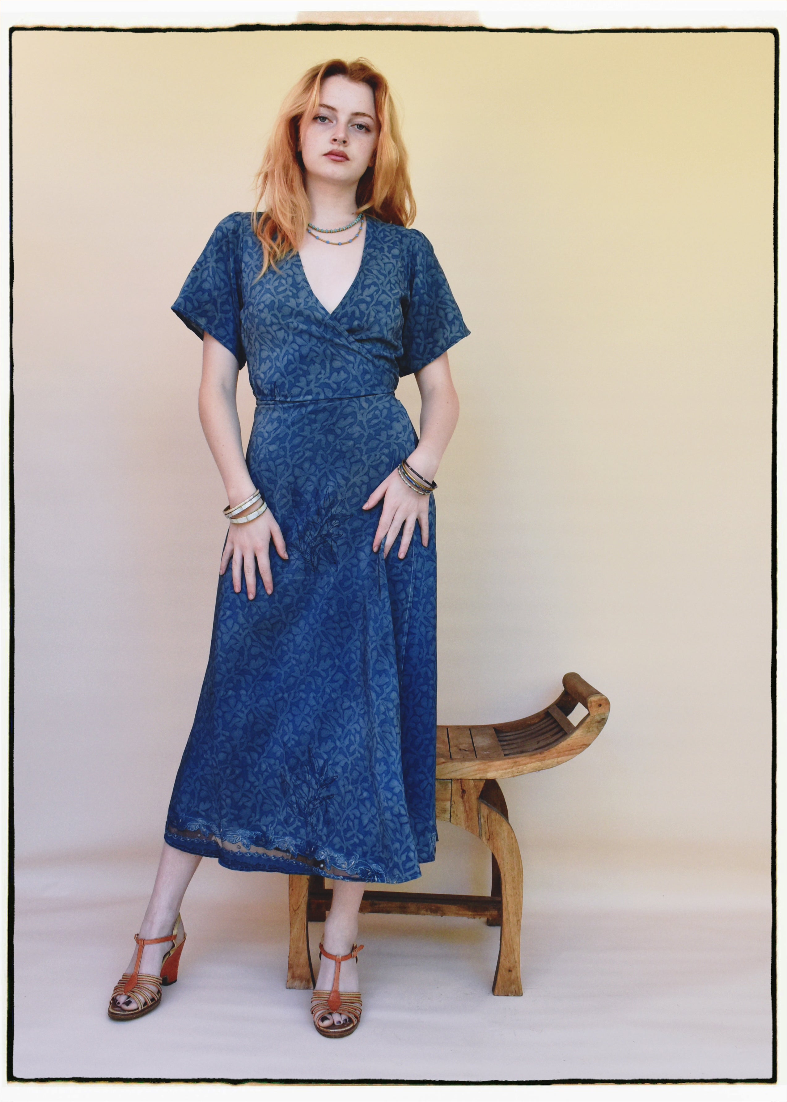Liatris Silk Crepe Flutter Sleeve Wrap Dress ~ Watermark XS