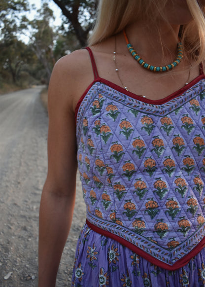 Crepe Myrtle Quilted, Block Print Dress ~ Lavender