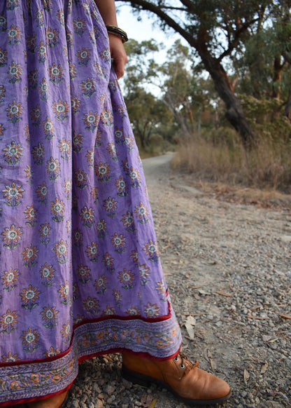 Crepe Myrtle Quilted, Block Print Dress ~ Lavender