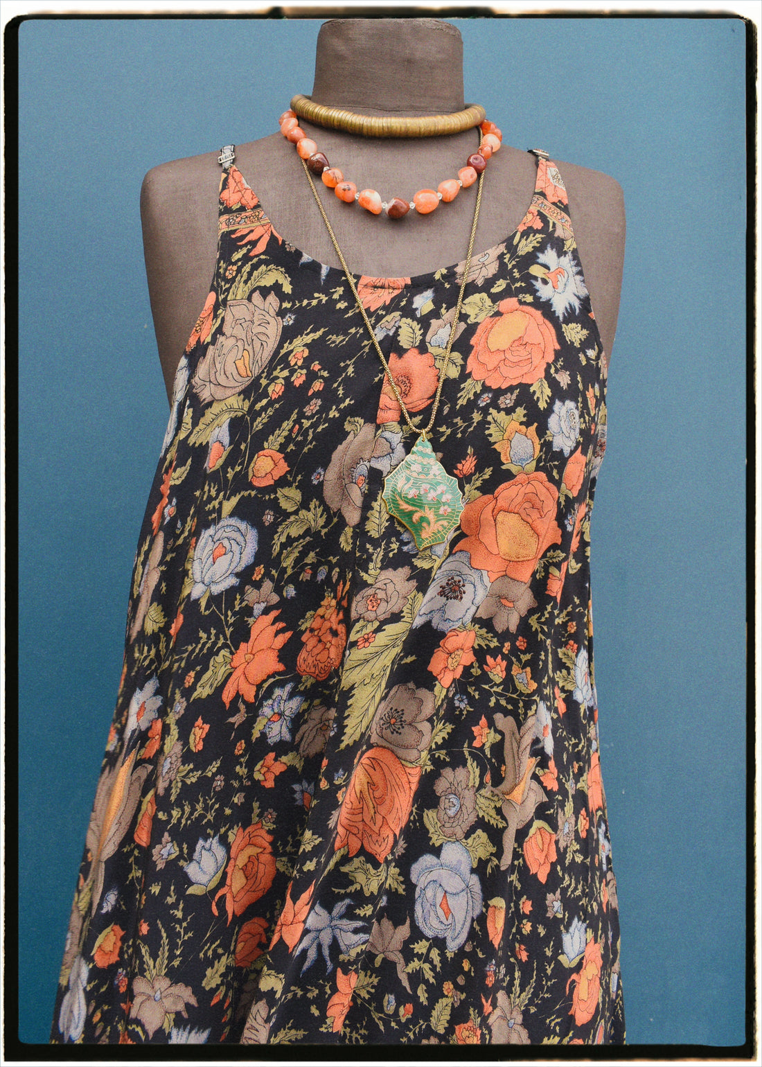 Eustoma Silk Crepe Swing Maxi Dress ~ Midnight L