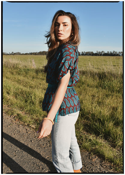 Bassia Silk Crepe Cross Tie Front Blouse ~ Danube L