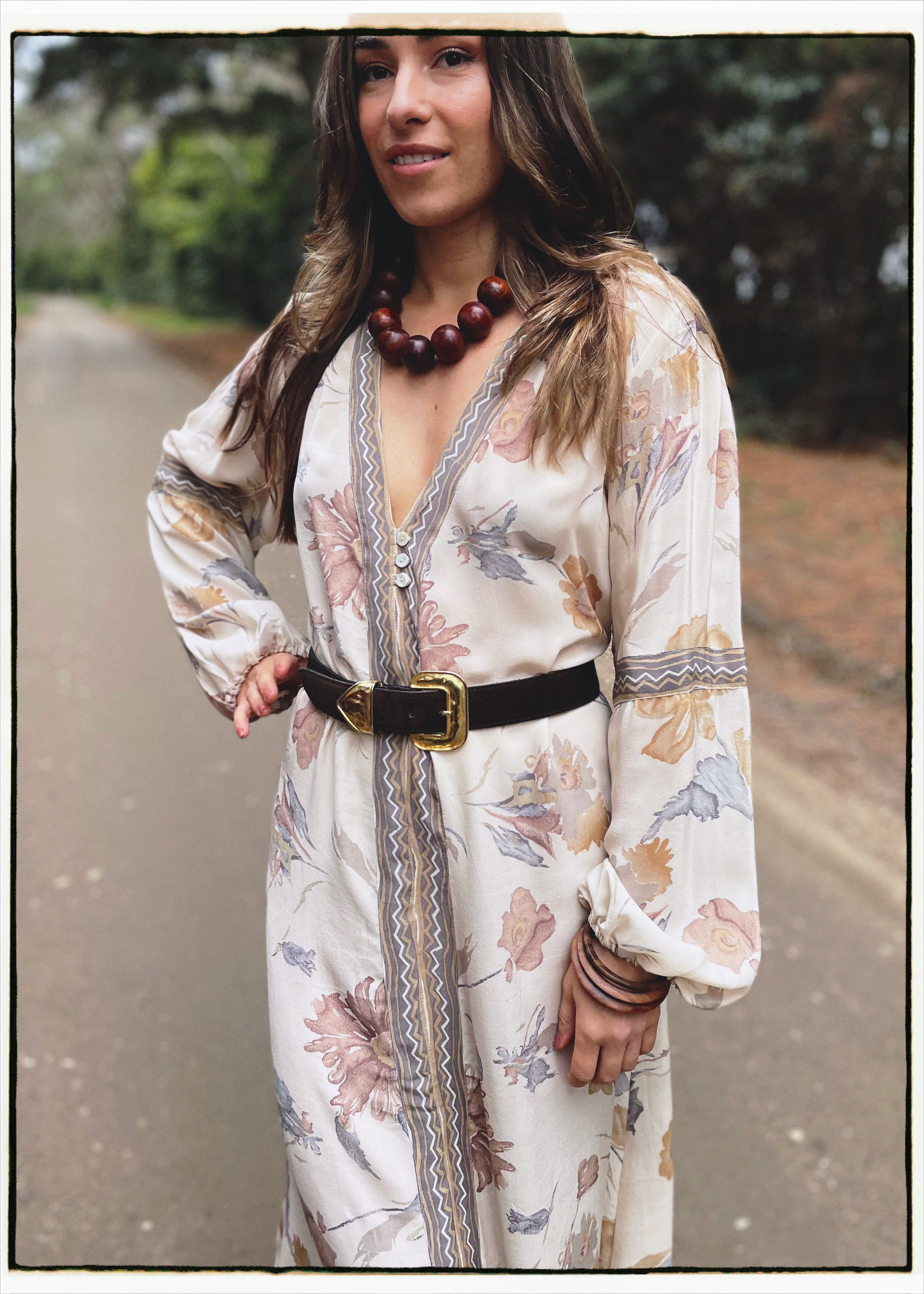 Zea Silk Crepe Kaftan Maxi Dress ~  Angel M