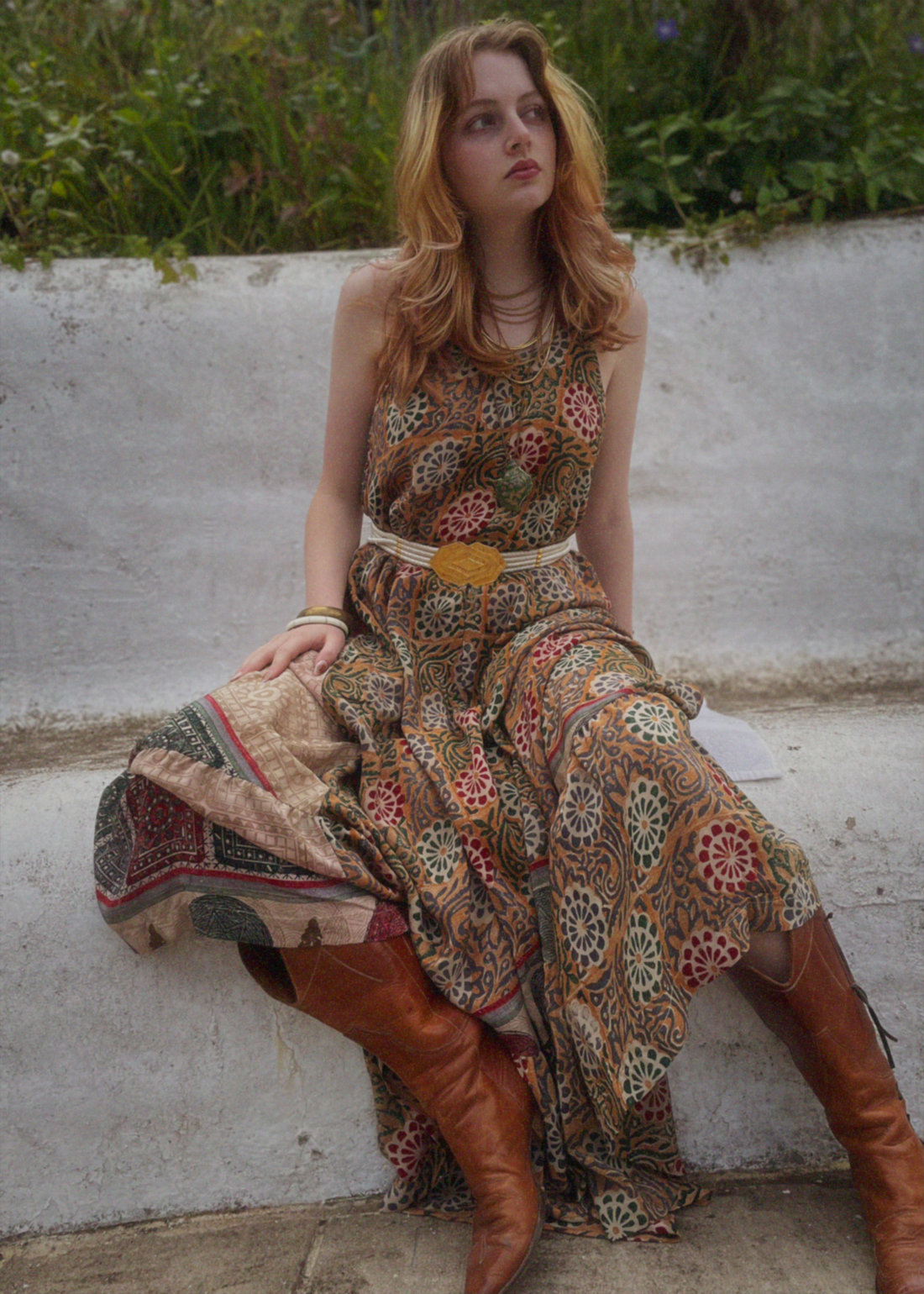 Eustoma Silk Crepe Swing Maxi Dress ~ Robe XL