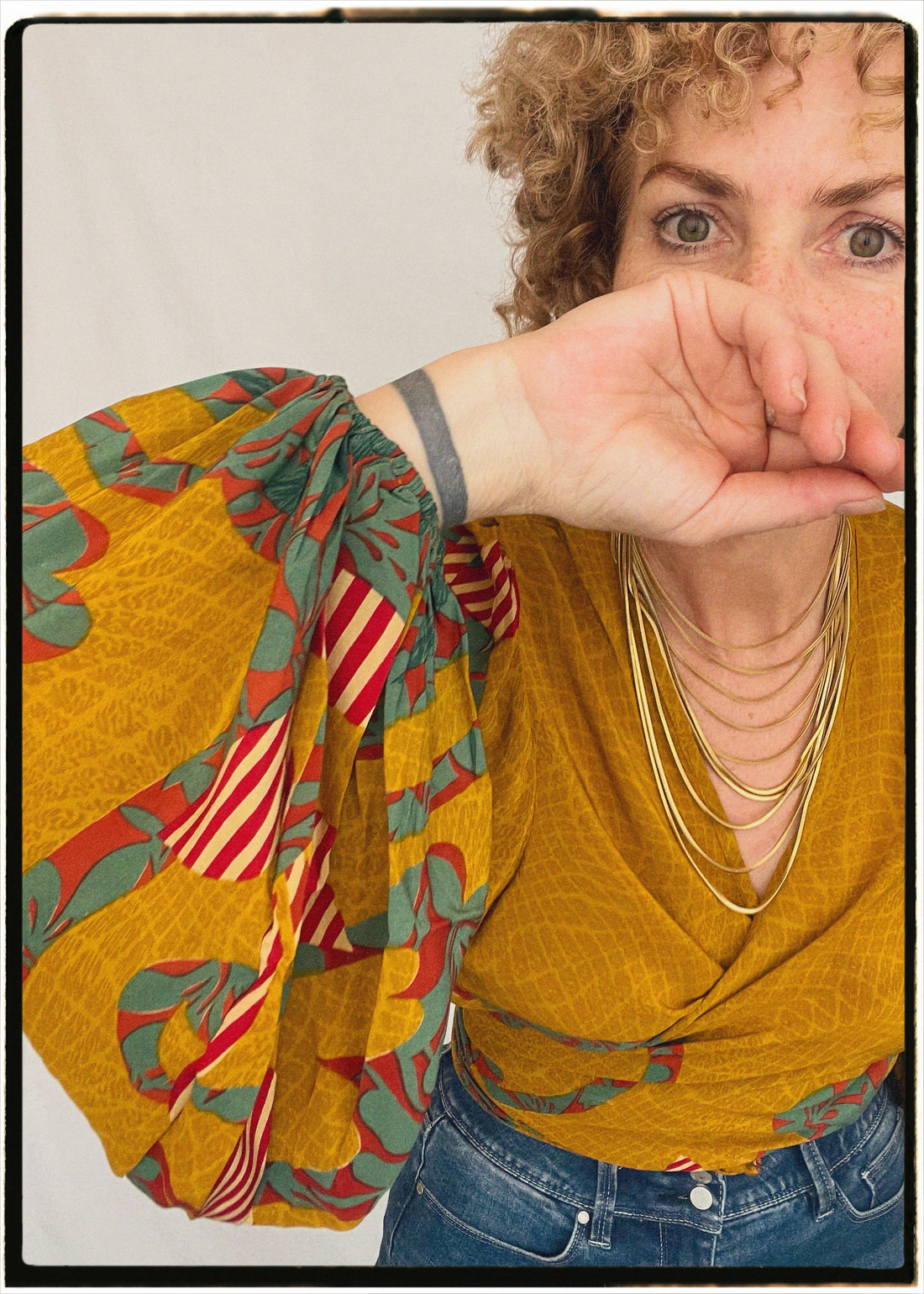 Hoya Silk Crepe Balloon Sleeve Wrap Top ~ Inca XL