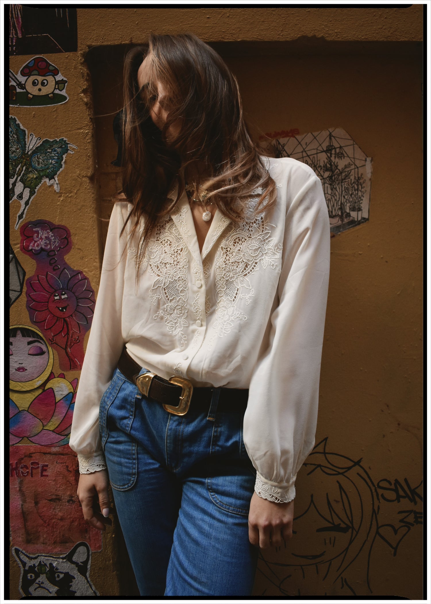 Tilia Silk Crepe Cut-Work Embroidered Shirt ~ Antique White