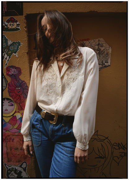 Tilia Silk Crepe Cut-Work Embroidered Shirt ~ Antique White