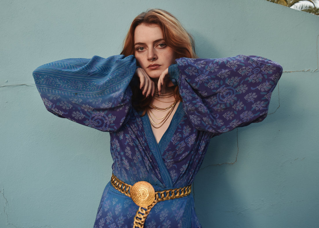 Caladium Wrap Silk Dress ~ Mazarine M