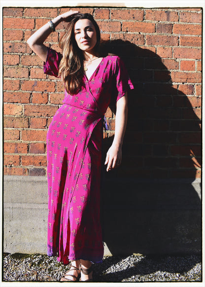 Liatris Silk Crepe Flutter Sleeve Wrap Dress ~ Baroque XS