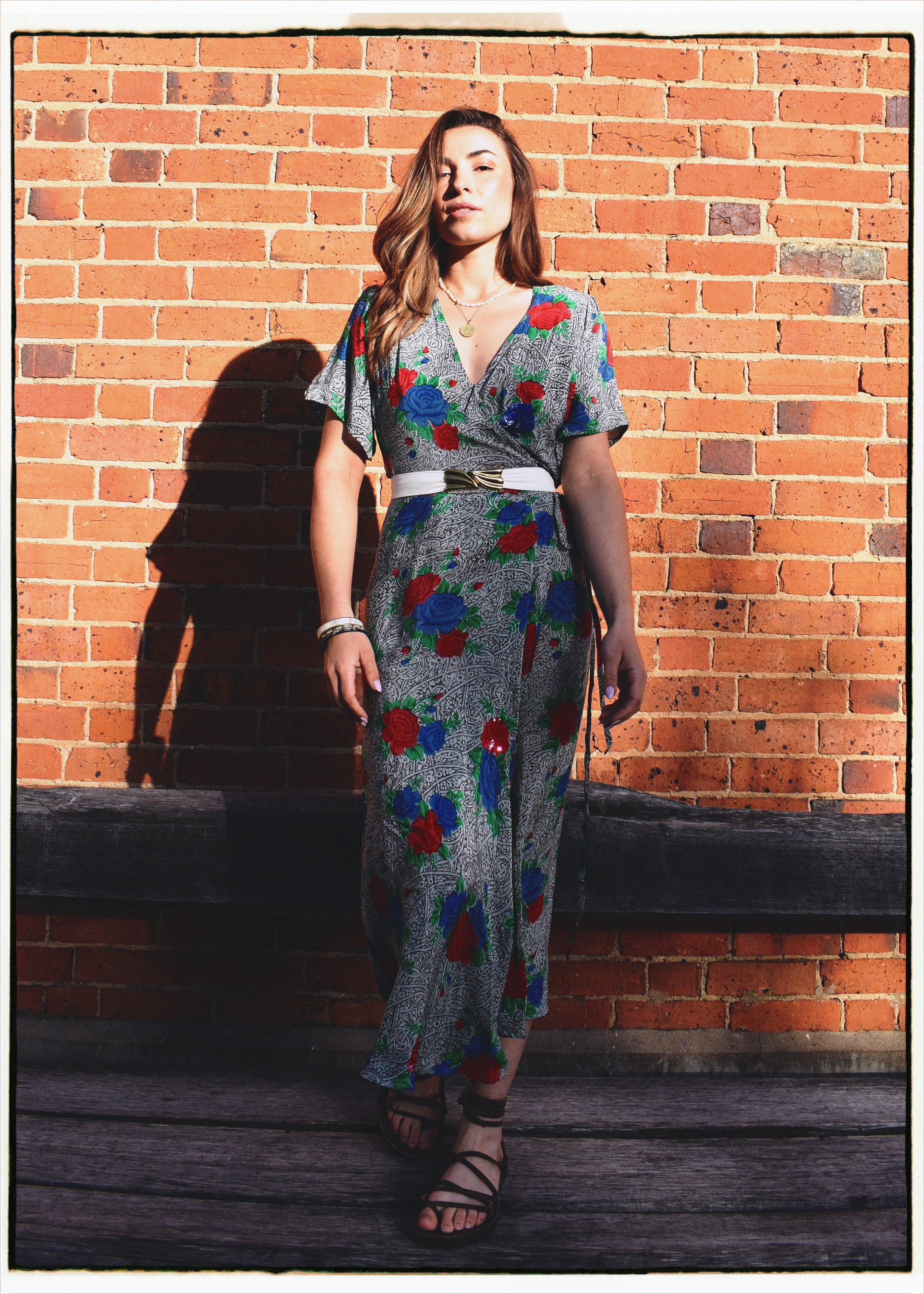 Liatris Silk Crepe Flutter Sleeve Wrap Dress ~ Cloisonné S