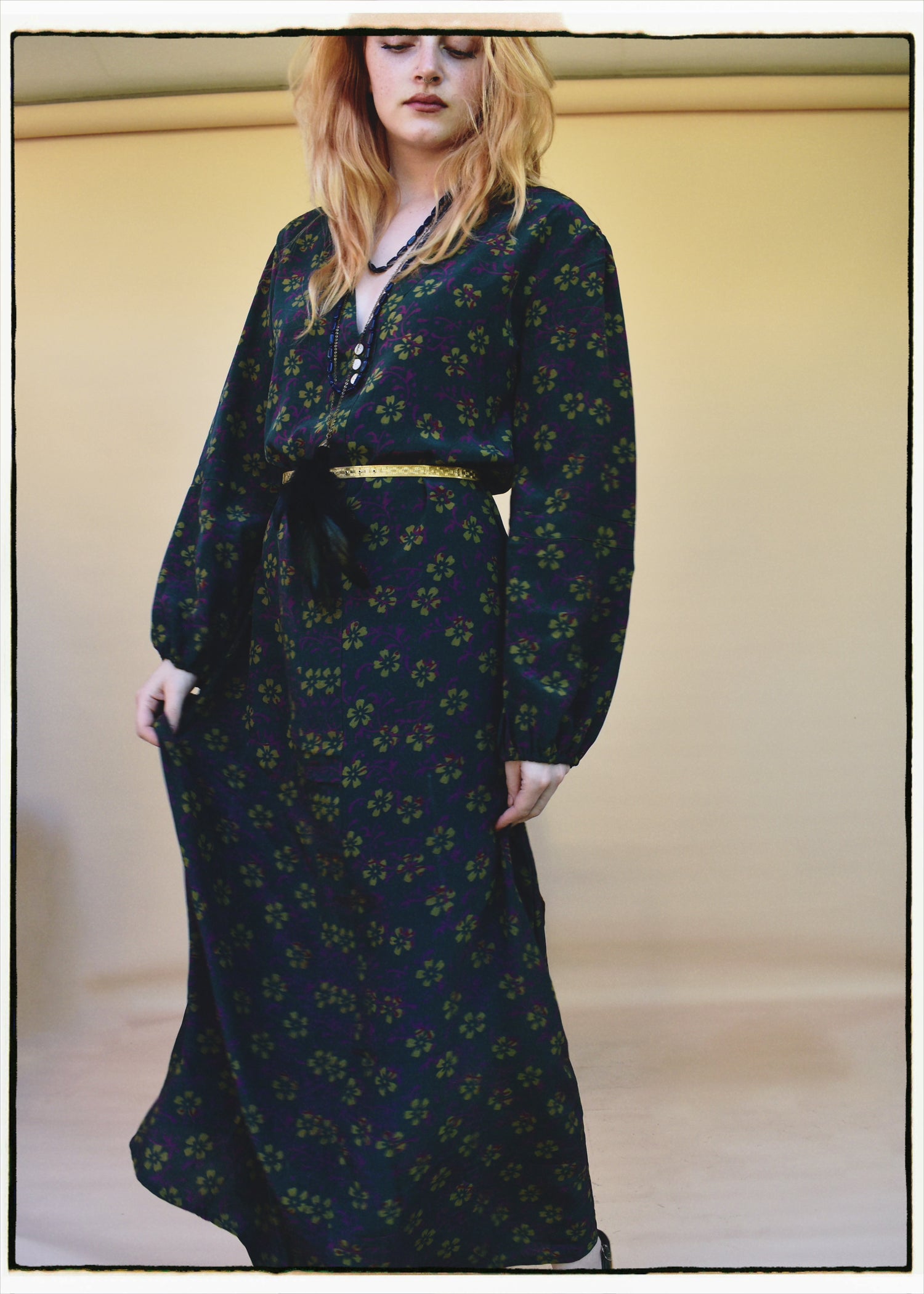 Zea Silk Crepe Kaftan Maxi Dress ~  Fjord XS