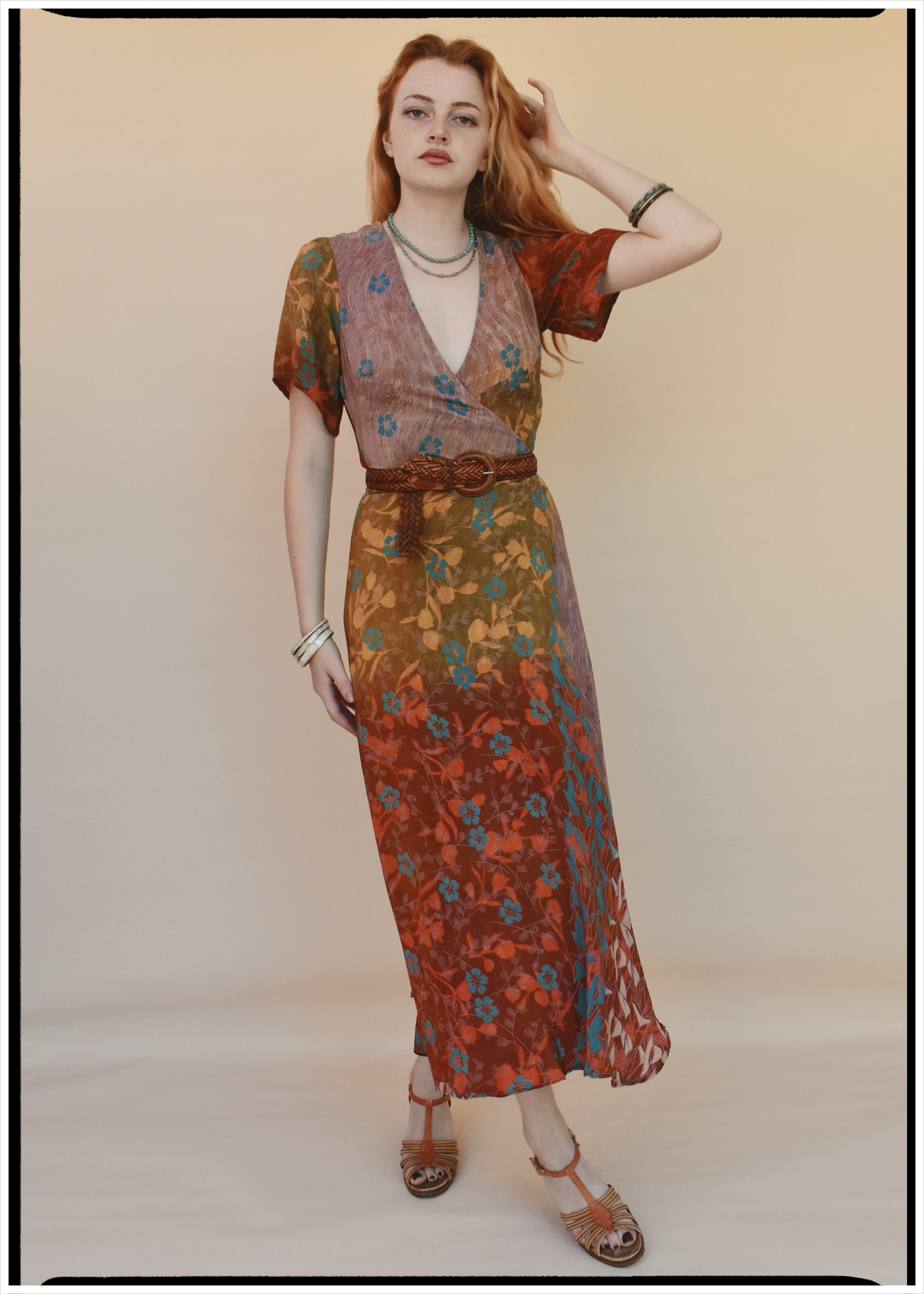 Liatris Silk Crepe Flutter Sleeve Wrap Dress ~ Persimmon XS