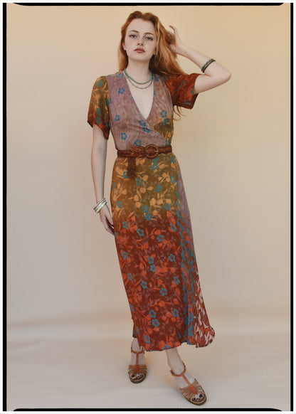 Liatris Silk Crepe Flutter Sleeve Wrap Dress ~ Persimmon XS
