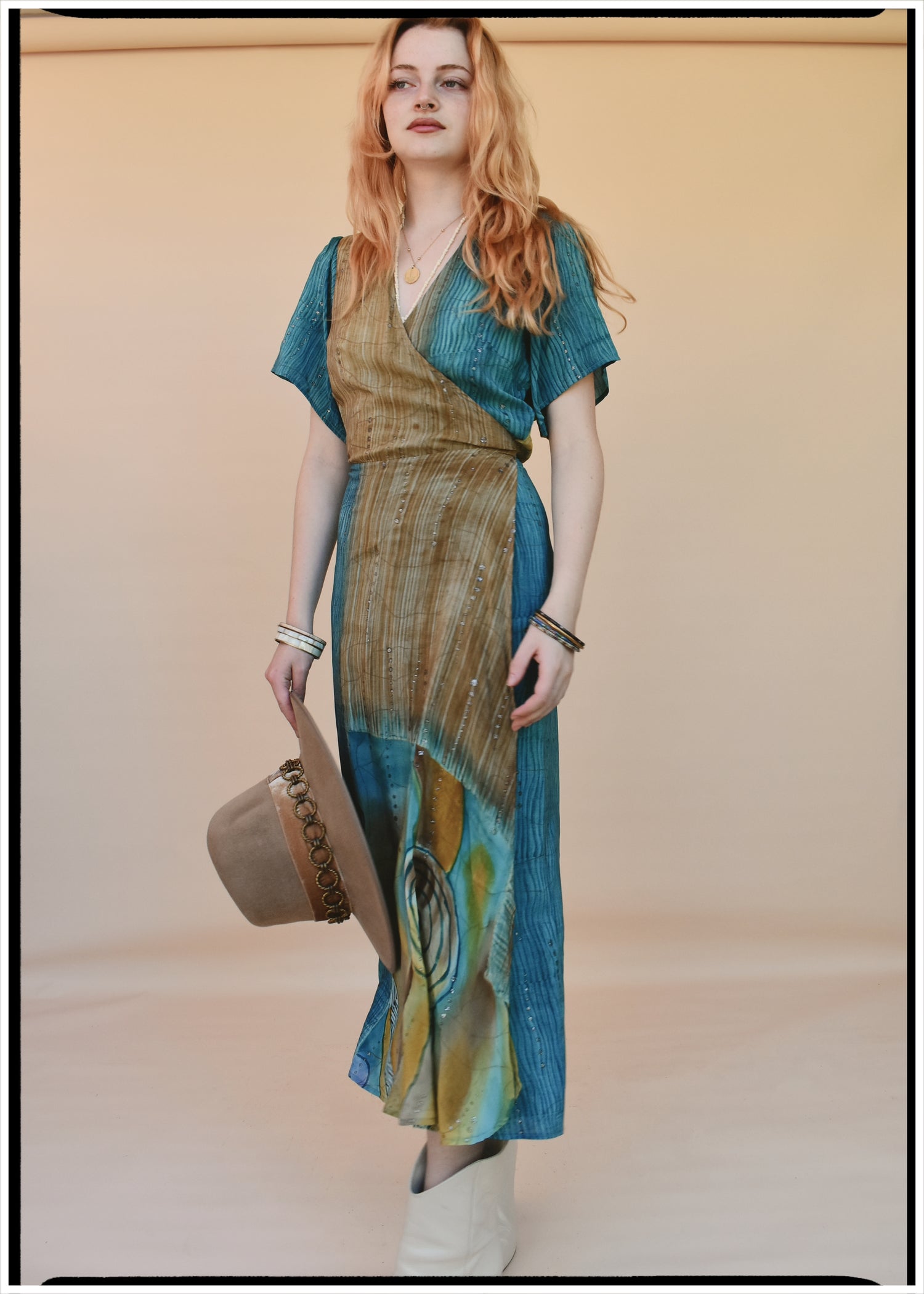 Liatris Silk Crepe Flutter Sleeve Wrap Dress ~ Oceania M
