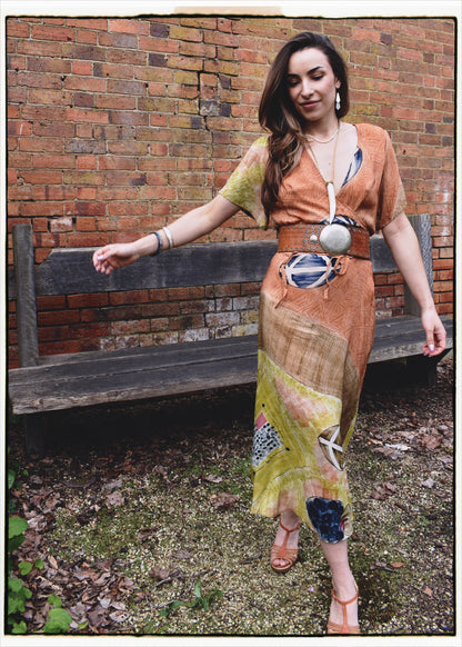 Liatris Silk Crepe Flutter Sleeve Wrap Dress ~ Almond M
