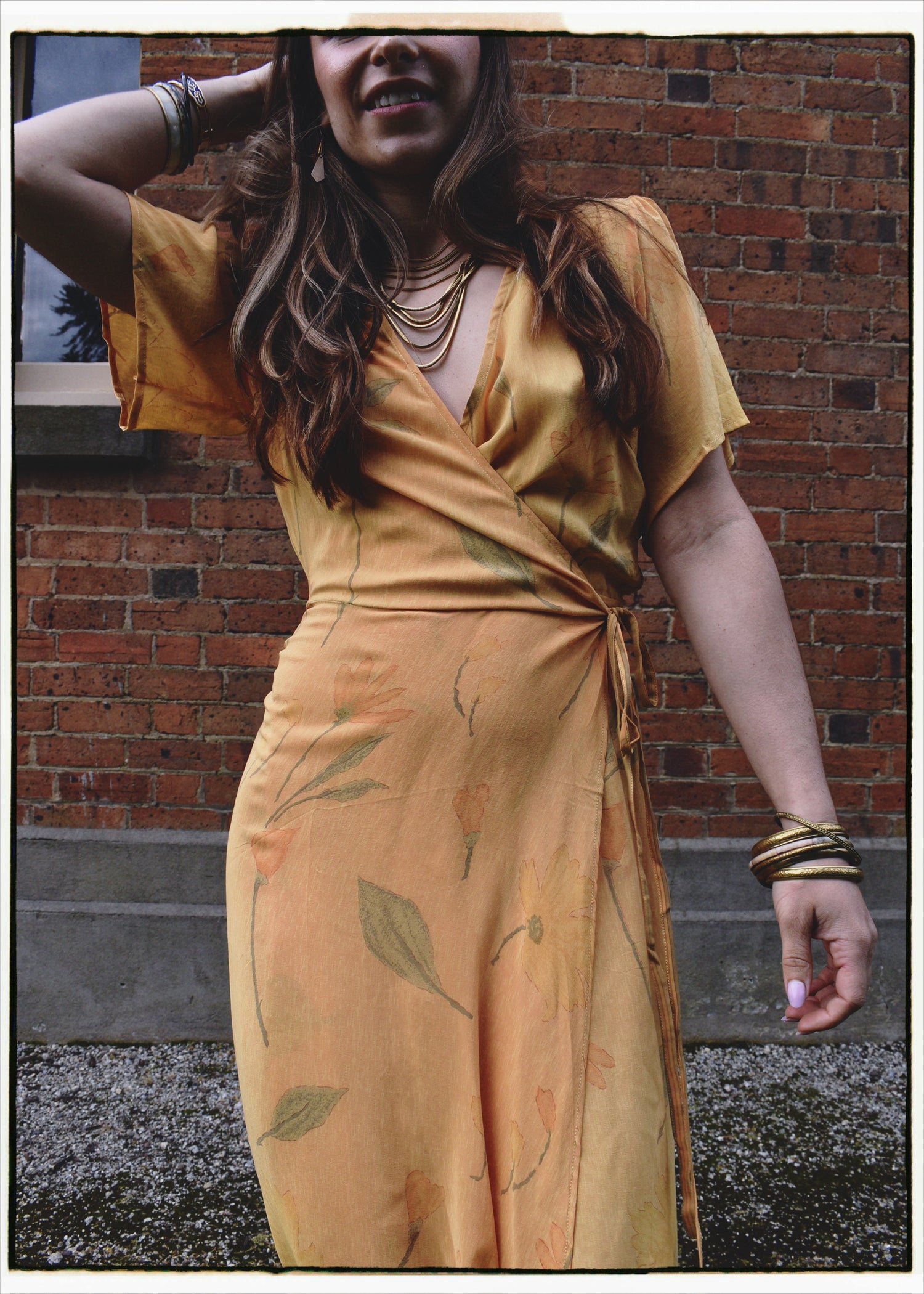 Liatris Silk Crepe Flutter Sleeve Wrap Dress ~ Buttercup M