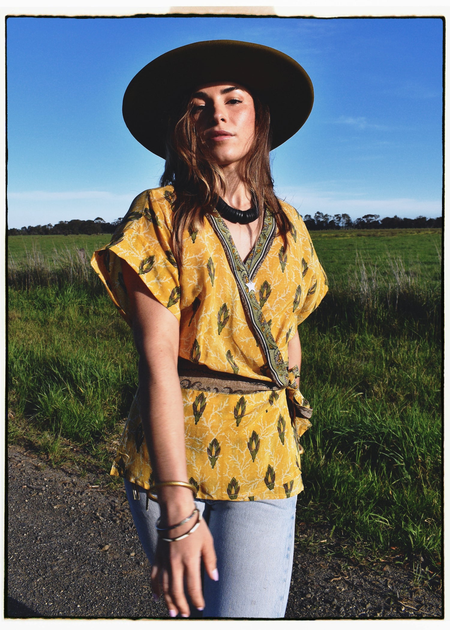 Bassia Silk Crepe Cross Tie Front Blouse ~ Amber M